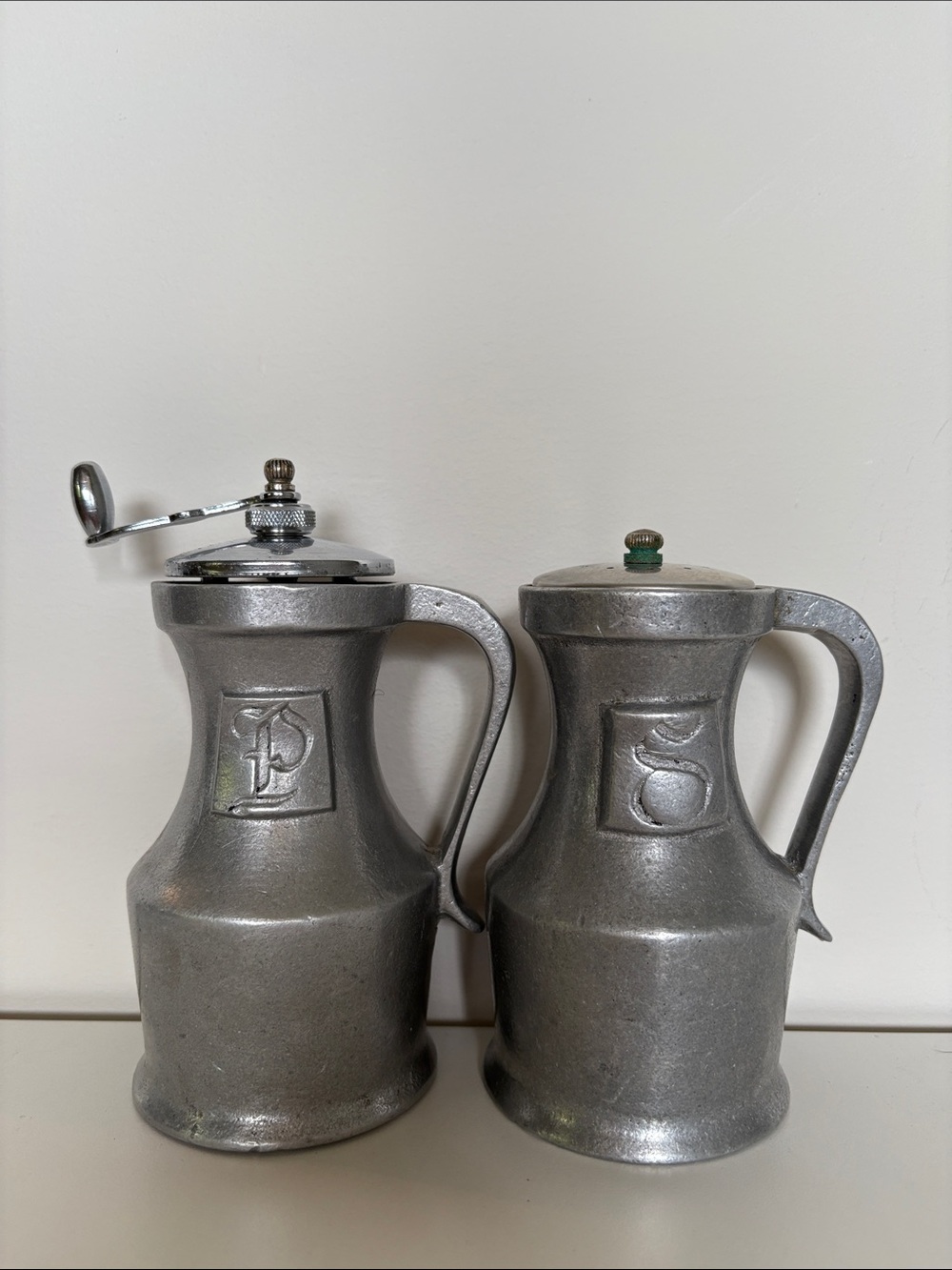 Vintage RWP USA Pewter Salt Shaker & Hand Crank Pepper Mill Set